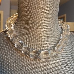 Chunky faceted clear bead stretch cord necklace